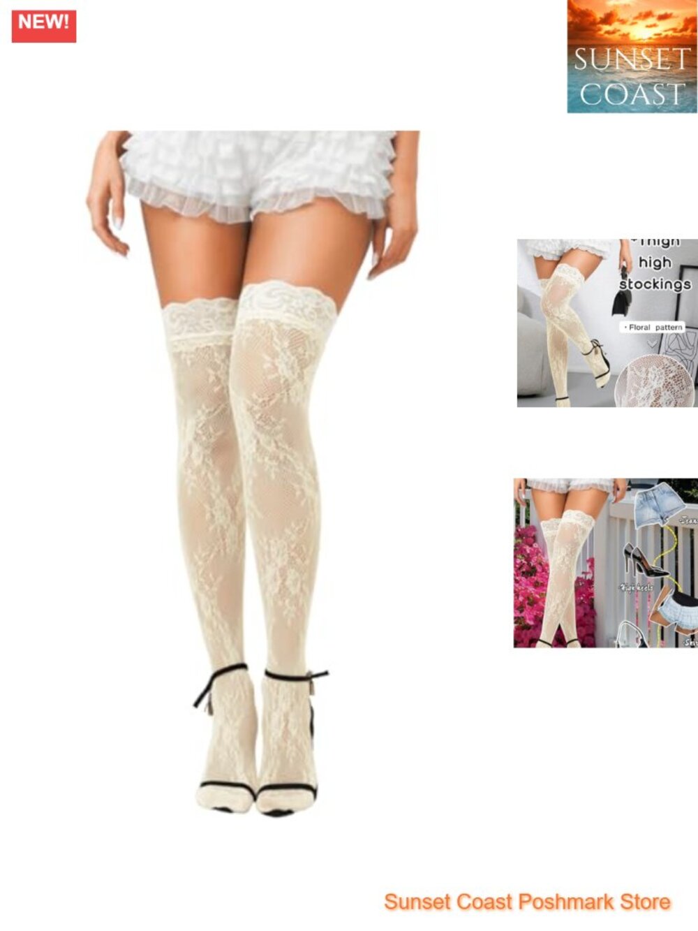 Sexy Lace Thigh High Socks Fishnet Floral Costume Cosplay Party